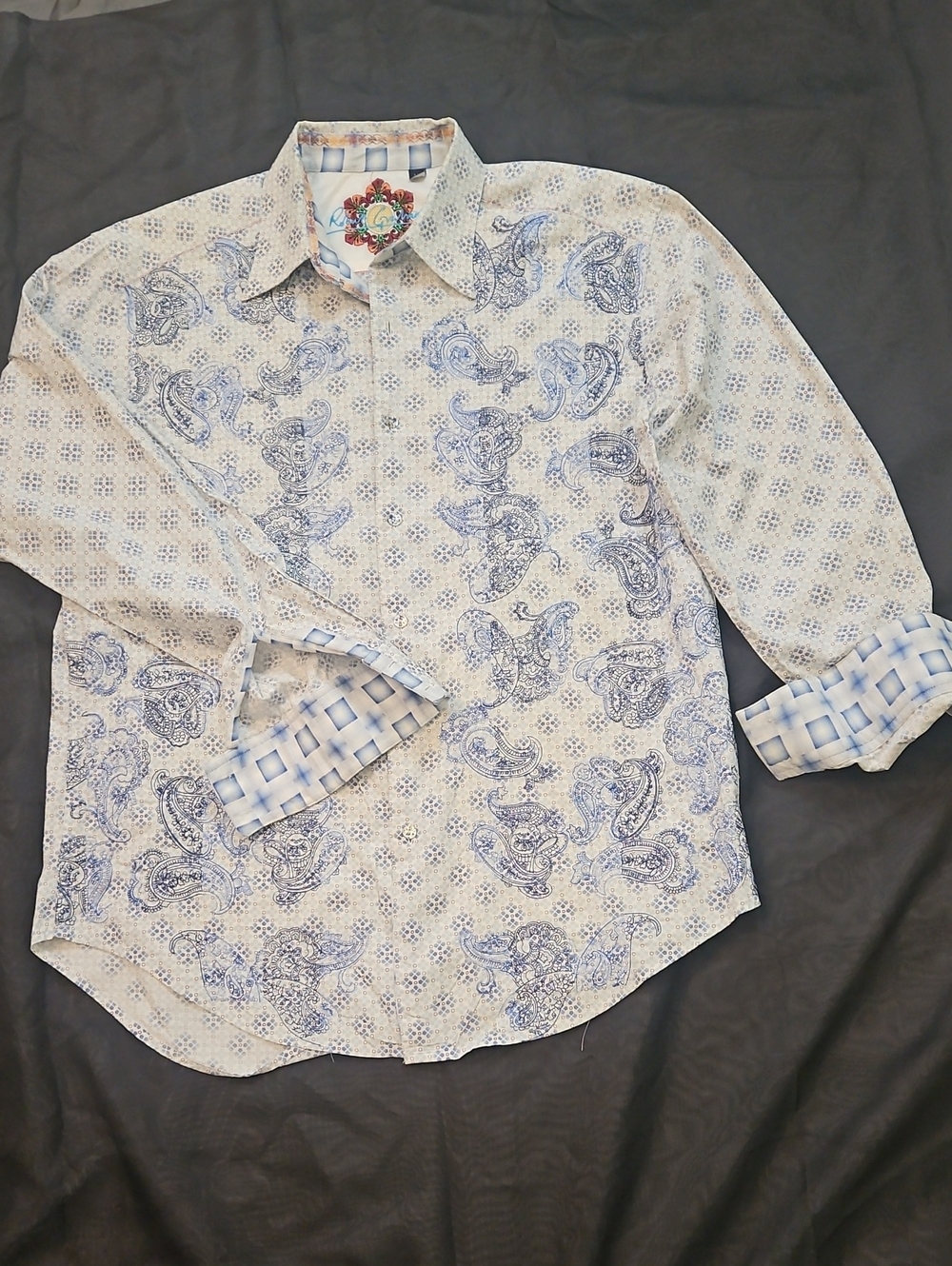 Robert Graham White Shirt with Blue Paisley Print